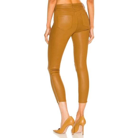 L'Agence Sabine Coated Canvas Waxed Dark Khaki Tan Brown Skinny Jeans - Picture 3 of 12